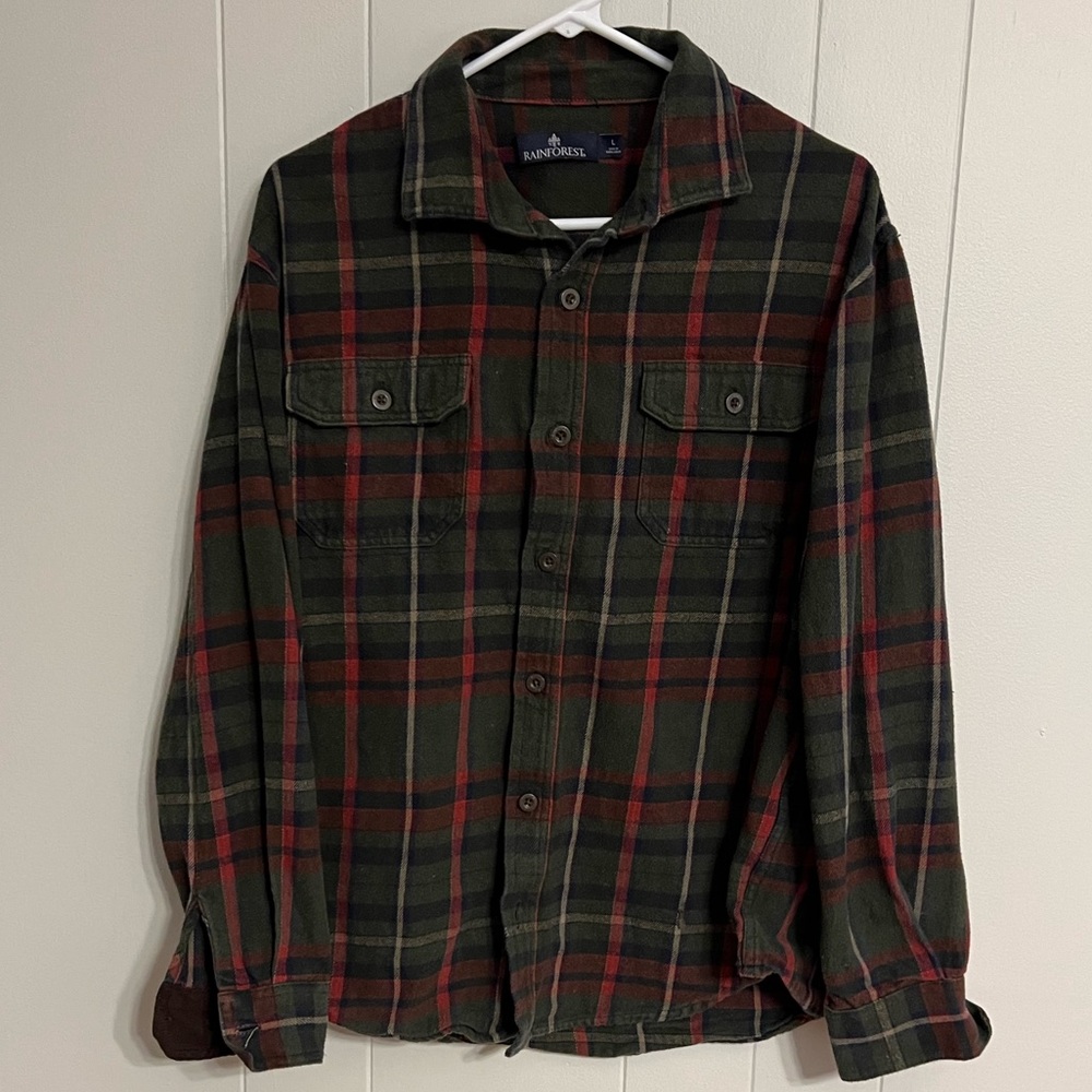 Rainforest, long sleeve‎ plaid button-down, 100% Cotton size L